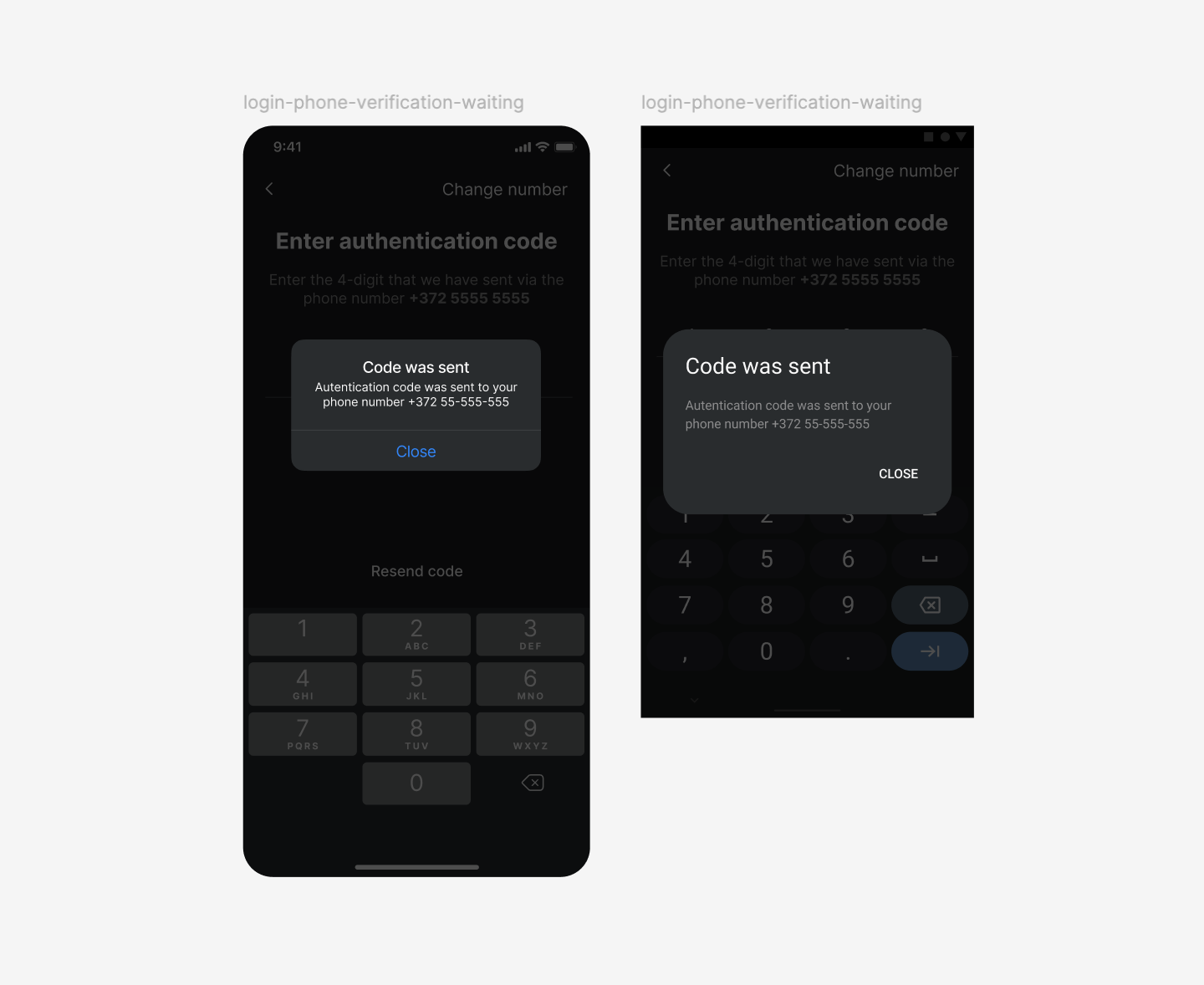 The same Sqence screens on iOS and Android, each following its platform's native conventions